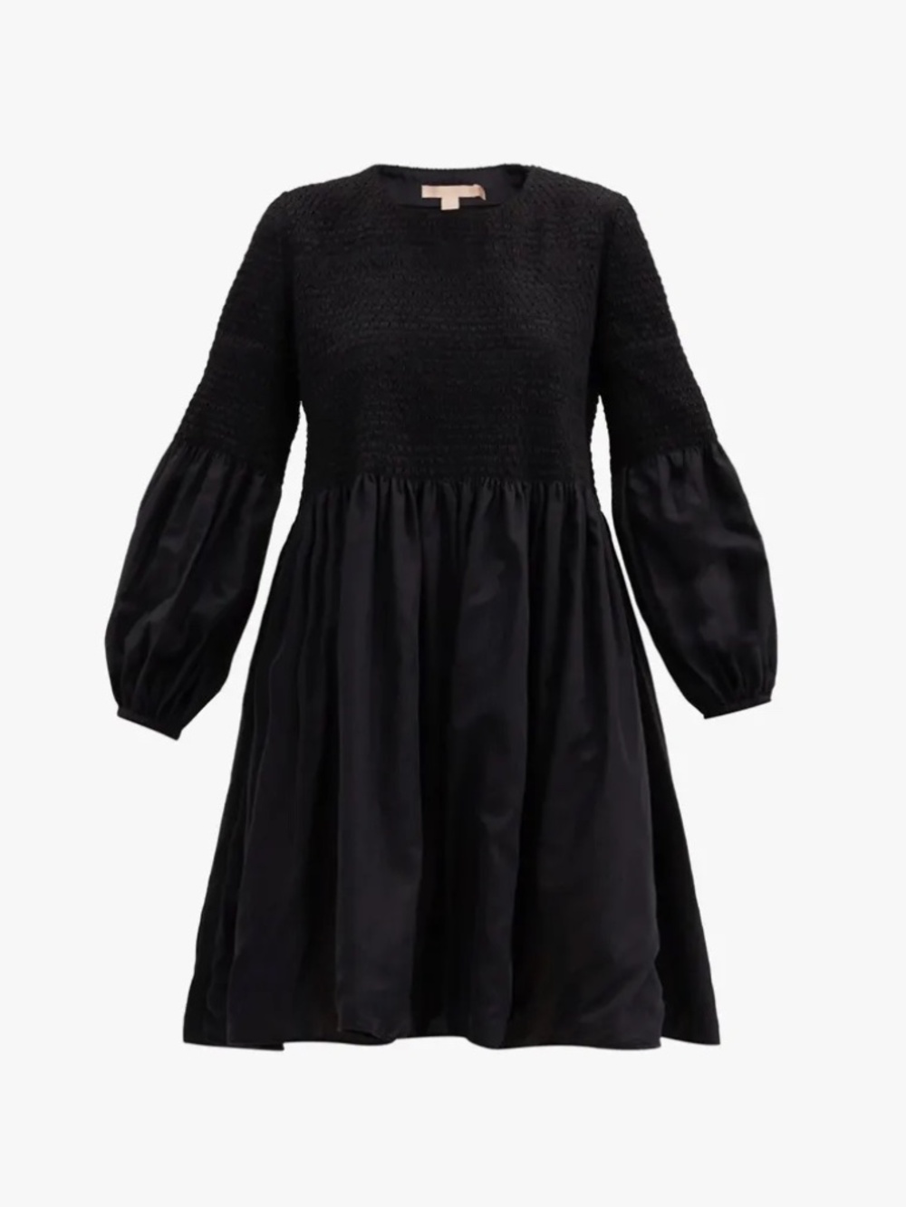Brock Collection Rafaella Black Smocked Long Sleeve Cotton-blend Dress